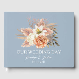 Livro De Visitas Dusty Blue Peach Floral Wedding