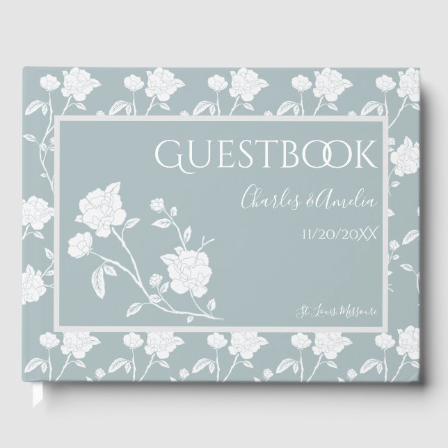 Livro De Visitas Dusty Blue Rose Wedding Guest Book (Frente)