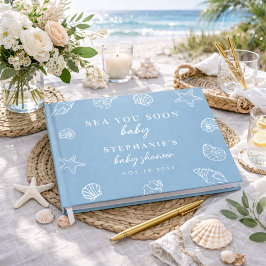 Livro De Visitas Dusty Blue Sea You Soon Beach Baby Shower