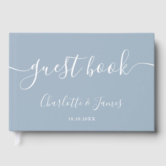 Livro De Visitas Dusty Blue Signature Script Photo Wedding (Frente)