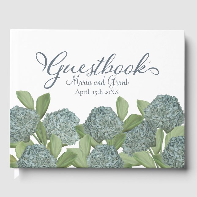 Livro De Visitas Dusty Blue Wedding Hydrangea Botânica Floral (Frente)