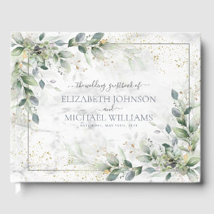 Livro De Visitas Dusty Botanical Greenery Dourado Casamento Marble