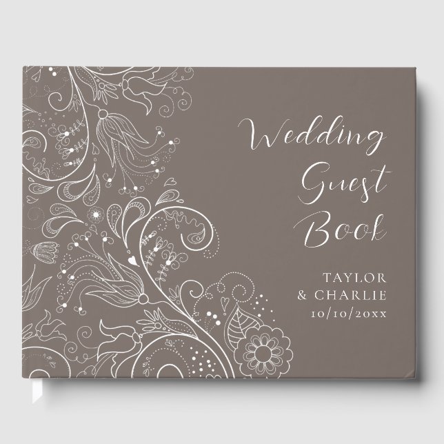 Livro De Visitas Dusty Brown Elegant Floral Wedding (Frente)
