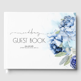 Livro De Visitas Dusty e Marinho Blue Floral Casamento