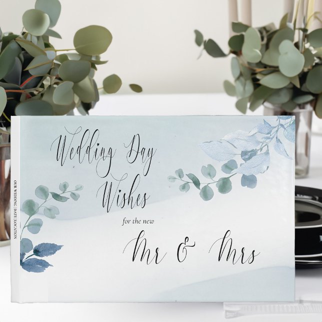 Livro De Visitas Dusty Eucalyptus Elegant Wedding Day Wish (Wedding Day Wishes guest book from Dusty Eucalyptus wedding collection)