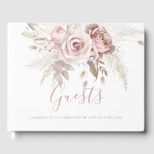 Livro De Visitas Dusty Rosa e Blush Floral Weding