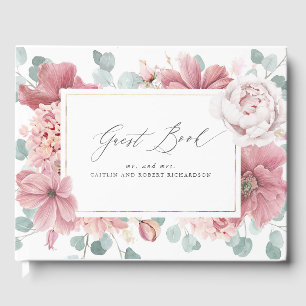 Livro De Visitas Dusty Rosa Floral Elegante de Casamento Elegante L