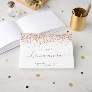 Livro De Visitas Dusty Rosa Glitter Quinceanera