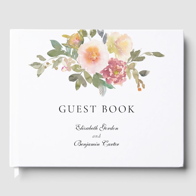 Livro De Visitas Dusty Rosa Wedding Elegant Floral Script Personali (Frente)