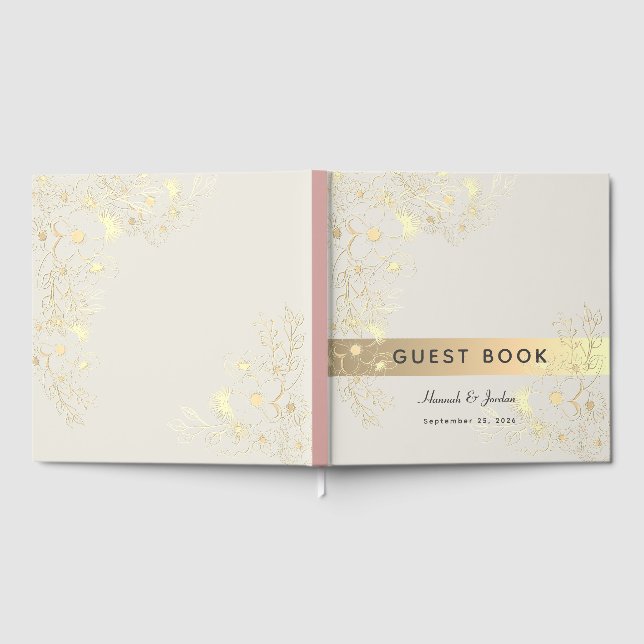 Livro De Visitas Dusty Rose Gold Floral Wedding (Completo)