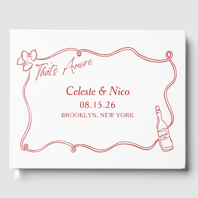 Livro De Visitas É Casamento Vermelho Personalizado da Itália Desen (Frente)