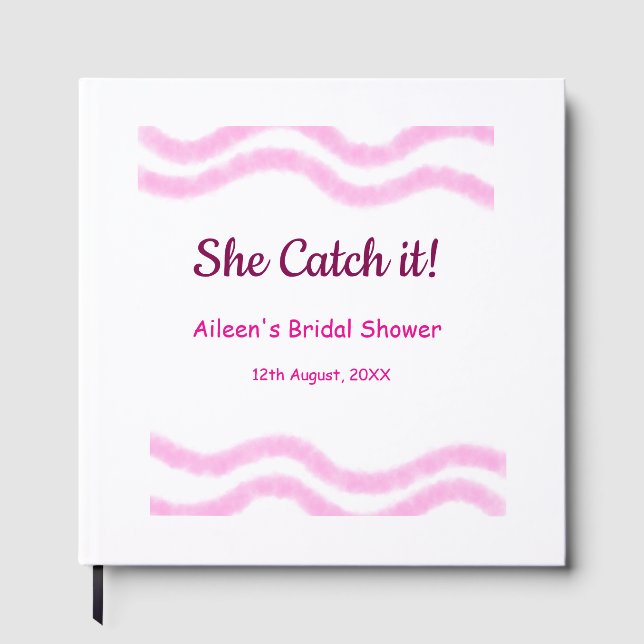 Livro De Visitas Ela pega linhas espiral rosa em aquarela casamento (Frente)