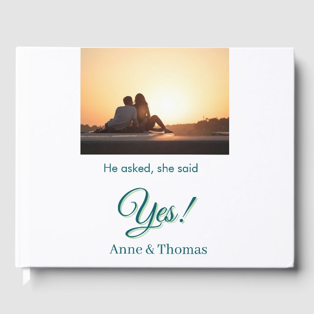 Livro De Visitas Ele perguntou ela disse sim foto noiva azul verde (Frente)