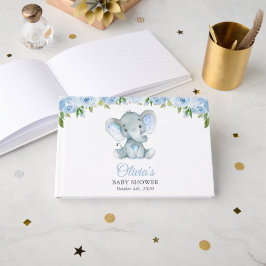 Livro De Visitas Elefante, Flores De Aquarela Azul, Chá de fraldas
