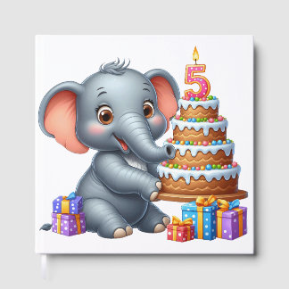 Livro De Visitas Elefante Fofo Aniversário de 5 anos