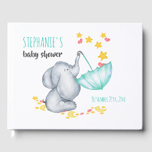 Livro De Visitas Elefante Lua e Estrelas Chá de fraldas de Aquarel