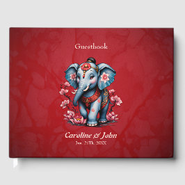 Livro De Visitas Elefante majestoso no estilo tradicional japonês.