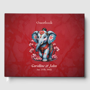 Livro De Visitas Elefante majestoso no estilo tradicional japonês.