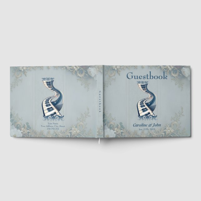 Livro De Visitas Elegance in piano keys and blossoms.  (Completo)