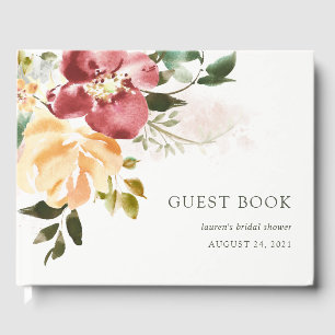 Livro De Visitas Elegância Rústica Aquarela Floral