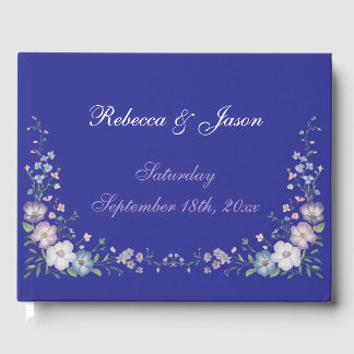 Livro De Visitas Elegância Vintage Azul Real Jardim em Flor
