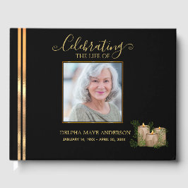 Livro De Visitas Elegant Black and Gold Candles Memorial