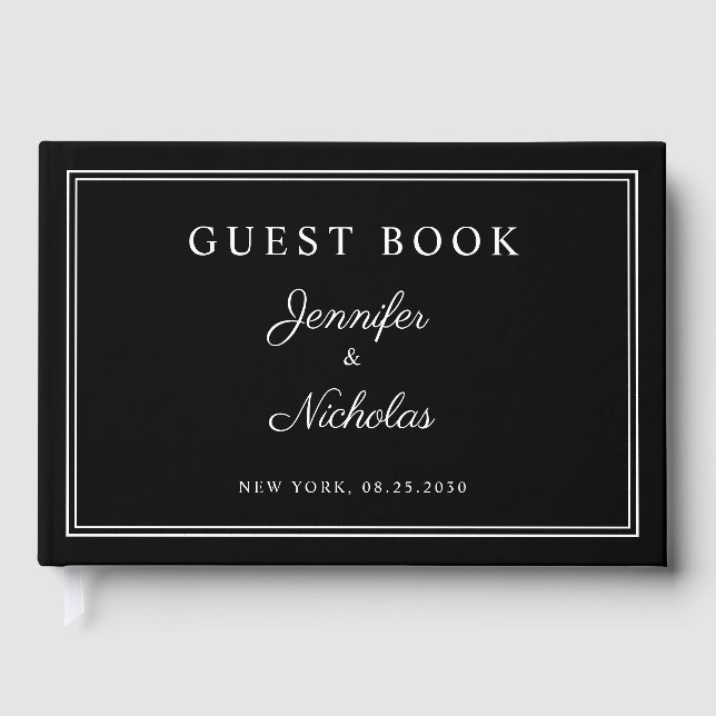 Livro De Visitas Elegant Black And White Script Wedding (Frente)
