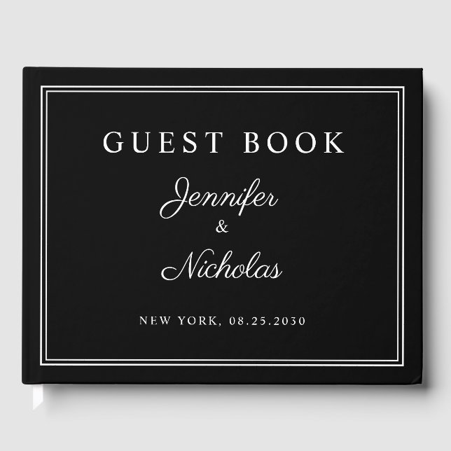 Livro De Visitas Elegant Black And White Script Wedding (Frente)