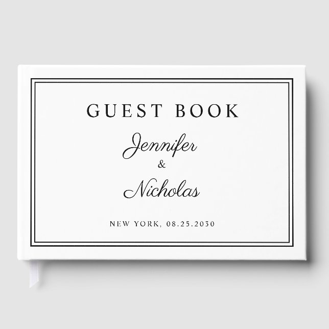 Livro De Visitas Elegant Black And White Script Wedding (Frente)