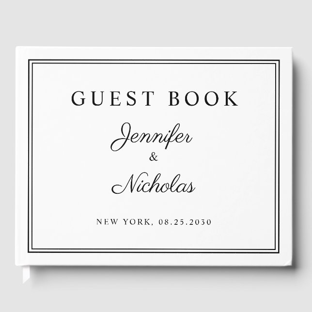 Livro De Visitas Elegant Black And White Script Wedding (Frente)