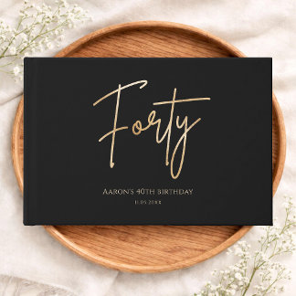 Livro De Visitas Elegant Black & Gold 40th Birthday Party