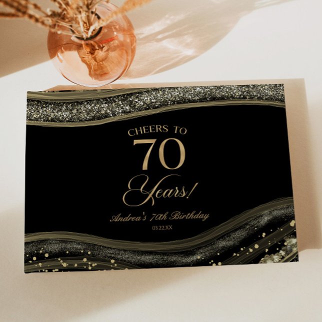Livro De Visitas Elegant Black Gold Agate 70th Birthday Party (Criador carregado)