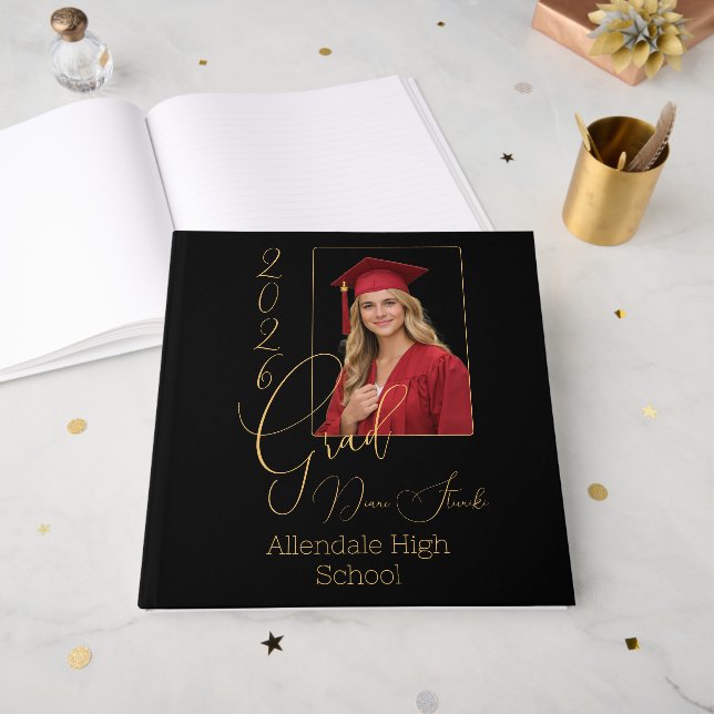 Livro De Visitas Elegant Black & Gold Graduation (Frente aberta)