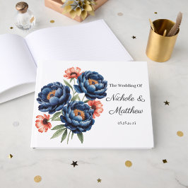 Livro De Visitas Elegant Blue and Burnt Orange Floral Wedding 