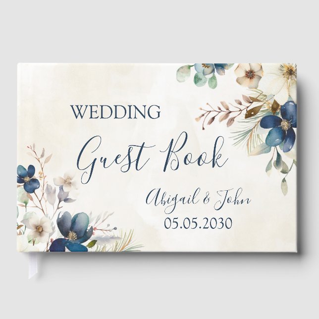 Livro De Visitas Elegant Blue Floral Winter Wedding (Frente)