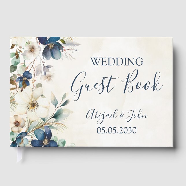 Livro De Visitas Elegant Blue Floral Winter Wedding (Frente)