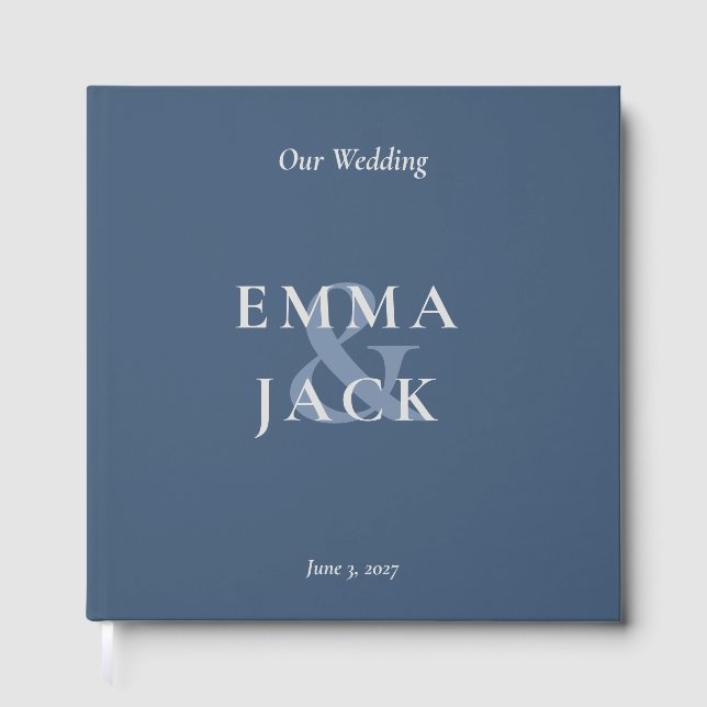 Livro De Visitas Elegant Blue Minimalist ampersand Wedding  (Frente)