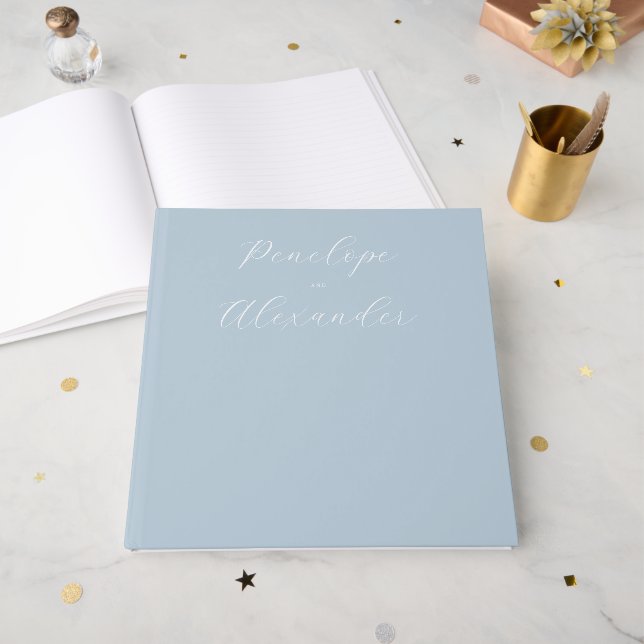 Livro De Visitas Elegant Blue Minimalist Calligraphy (Frente aberta)