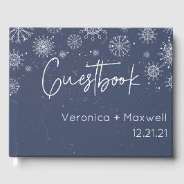 Livro De Visitas Elegant Blue Snowflake Winter Wedding Guest Book