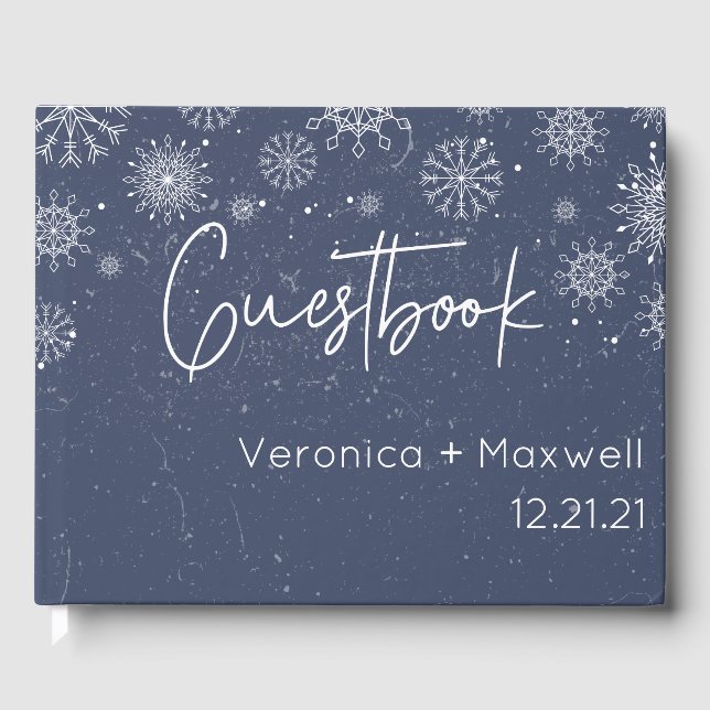 Livro De Visitas Elegant Blue Snowflake Winter Wedding Guest Book (Frente)