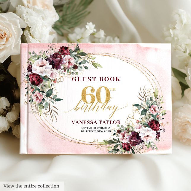 Livro De Visitas Elegant Boho Merlot Gold Roses 60th Birthday Chic (Elegant Boho Merlot Gold Roses 60th Birthday)