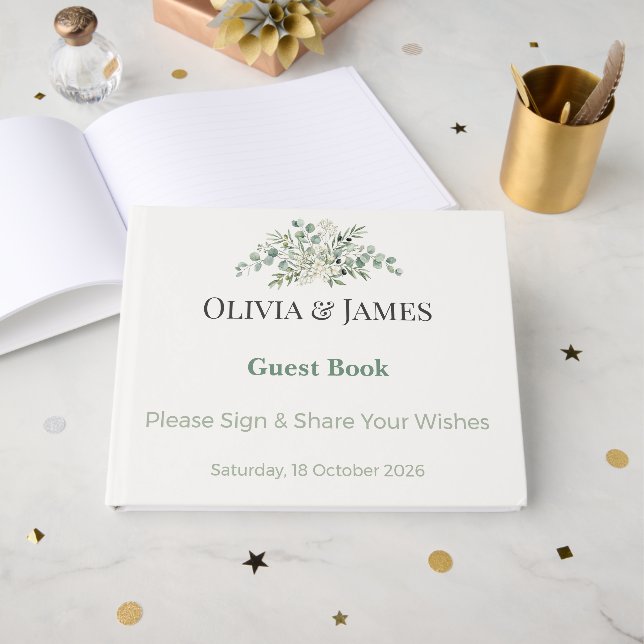 Livro De Visitas Elegant Botanical Wedding Guest Book (Frente aberta)