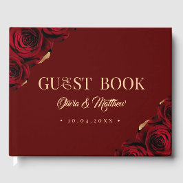 Livro De Visitas Elegant Burgundy and Gold Roses Wedding