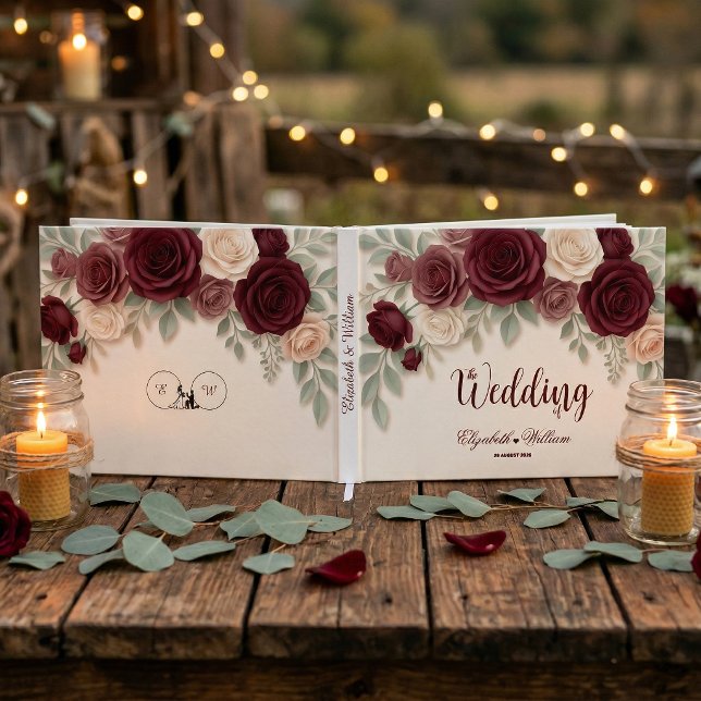 Livro De Visitas Elegant Burgundy Rose Chic Wedding (Criador carregado)