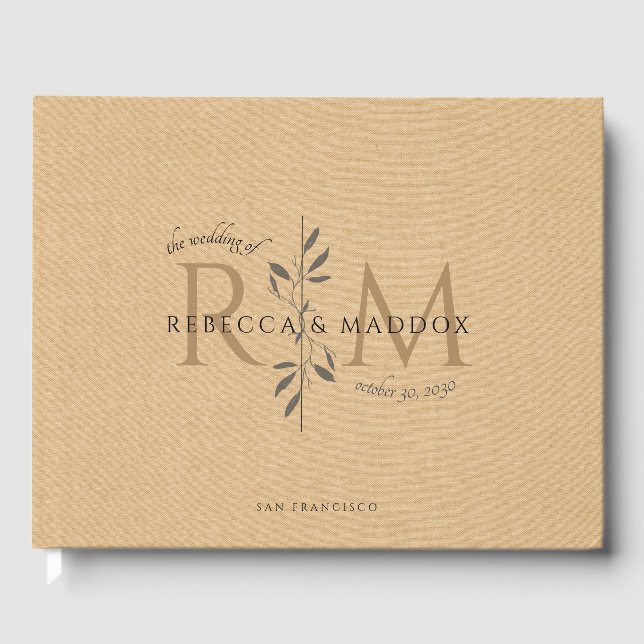 Livro De Visitas Elegant Caramel Botanical Monogram Wedding (Frente)