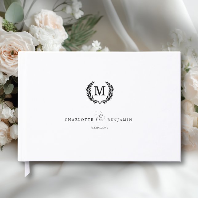 Livro De Visitas Elegant Crest Monogram Wedding White (Elegant Crest Monogram Wedding White Guest Book)