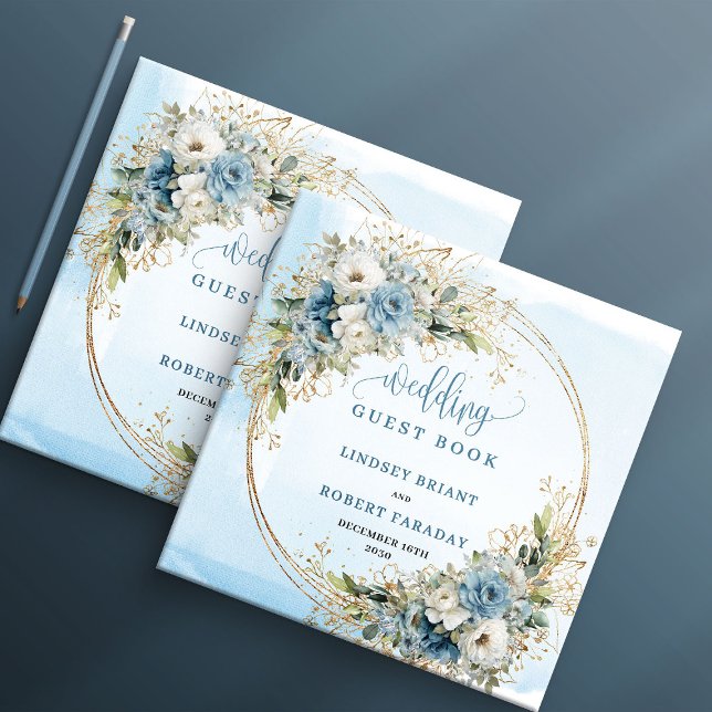 Livro De Visitas Elegant Dusty Blue Floral Gold Wedding Guest Book (Elegant Dusty Blue Floral Gold Wedding Guest Book)