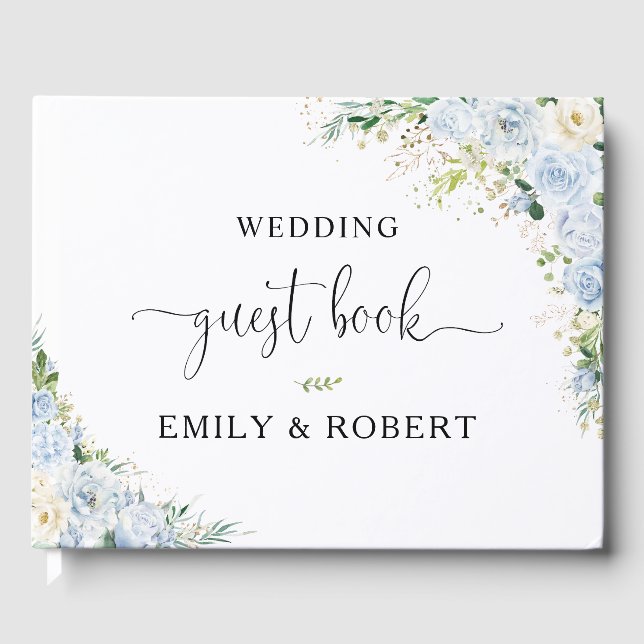 Livro De Visitas Elegant Dusty Blue Floral Wedding Guest Book (Frente)