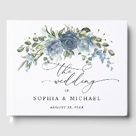 Livro De Visitas Elegant Dusty Blue Floral Wedding Guest Book