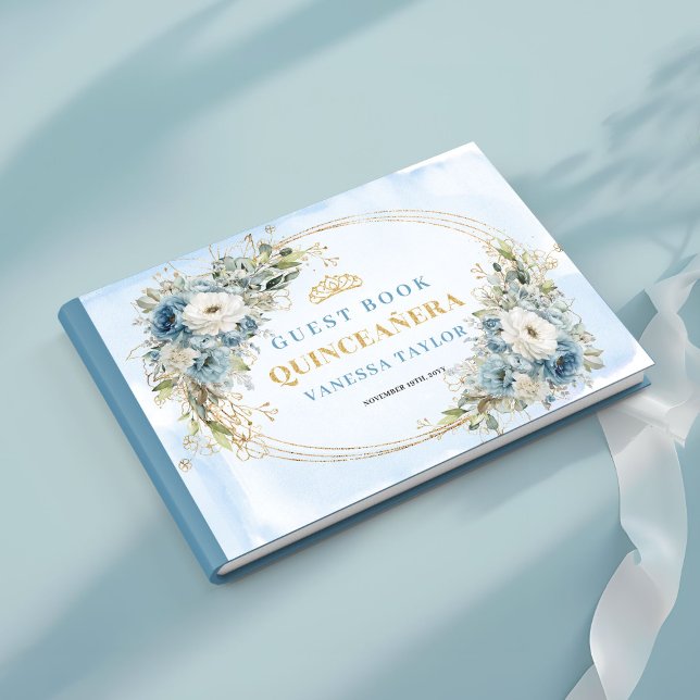 Livro De Visitas Elegant Dusty Blue Gold Boho Guest Book Quince (Elegant Dusty Blue Gold Boho Guest Book Quince)